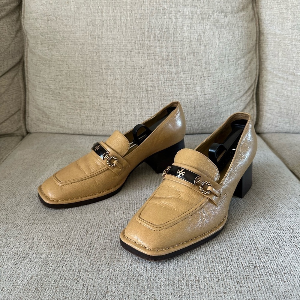 Tory Burch Perrine High Heel Leather Loafer Pumps Light Yellow Women’s Size 10
